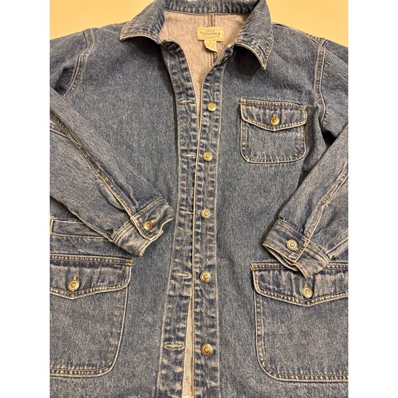 Vintage Sonoma Denim Chore Jacket Size M Women Dark Wash Button Front Pockets - Picture 2 of 4
